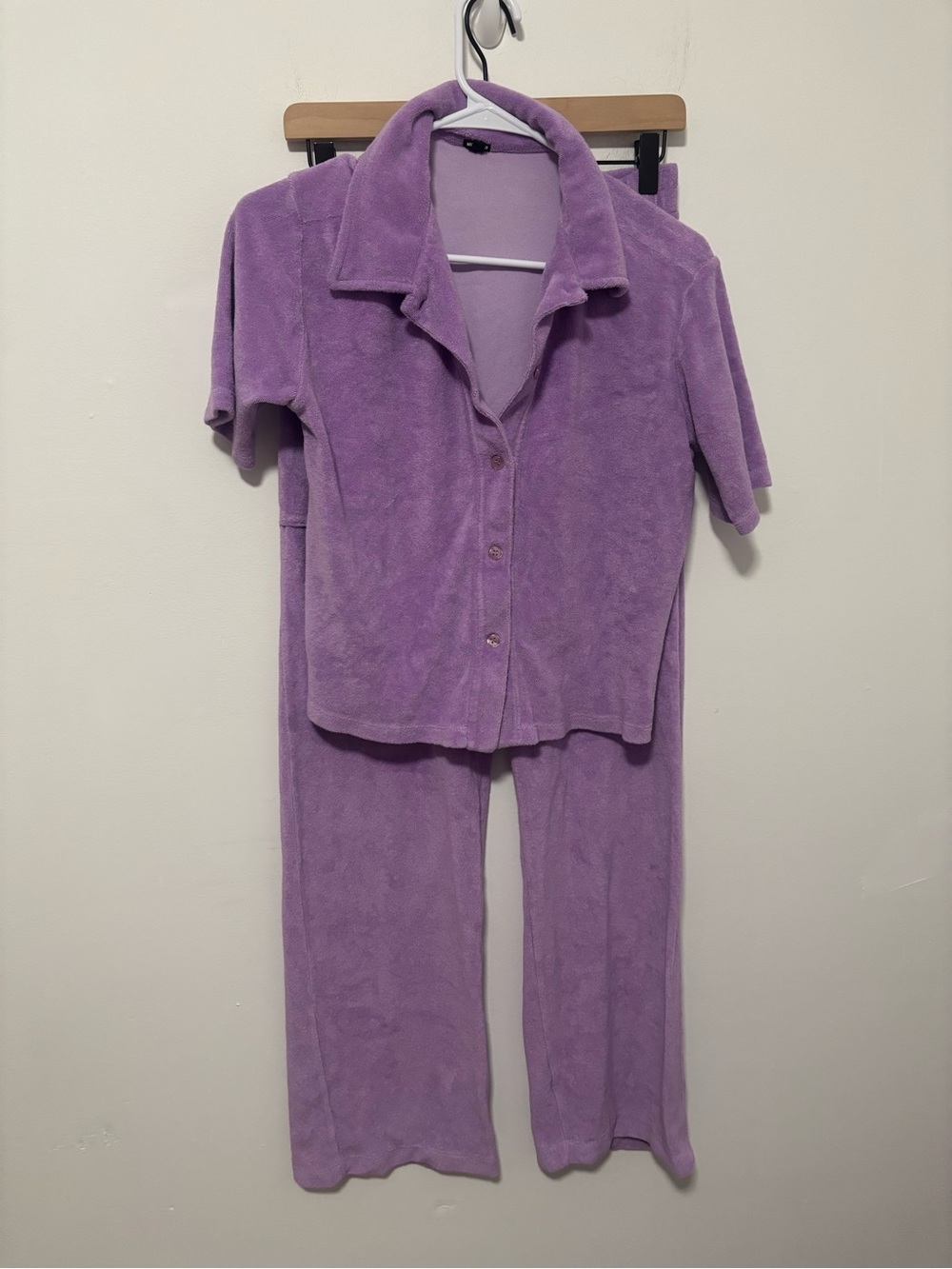 Monrow lilac purple terry cloth wide leg pant short sleeve top set
